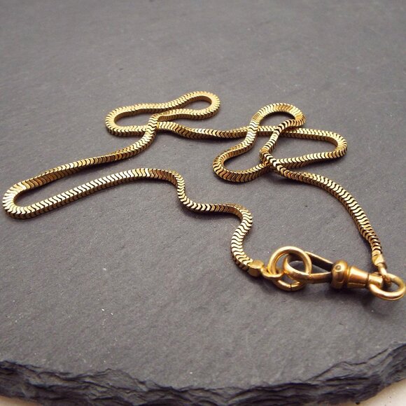 ANTIQUE SIMMONS GOLDFILLED SNAKE CHAIN DOG CLIP 15 1/2\